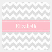 Ltグレーホワイトシェブロンジグザグピンクネームモノグラム スクエアシール (正面)
