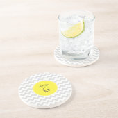 LtグレーホワイトシェブロンラウンドイエローネームモノグラムB コースター (側面)