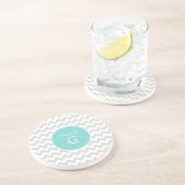 LtグレーホワイトシェブロンRndアクアネームモノグラム コースター (側面)