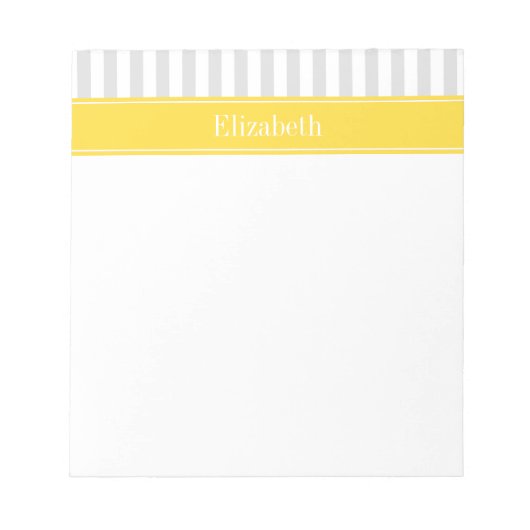 Ltグレーホワイトストライプパイナップル名モノグラム ノートパッド (正面)