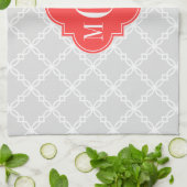 Ltグレーホワイトファンシークローバー3イニシャルモノグラム キッチンタオル (折り畳み)