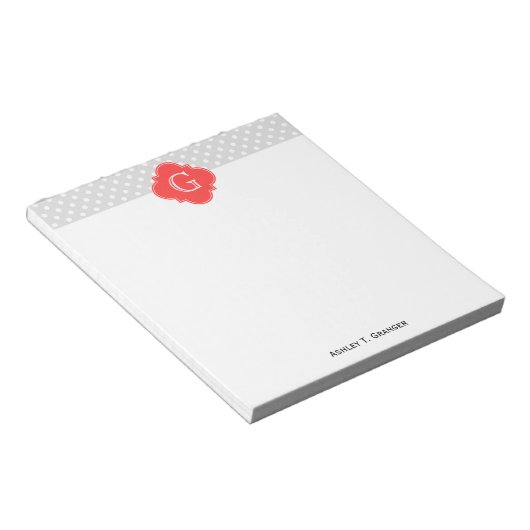 Ltグレーホワイト水玉模様コーラルクローバーモノグラム ノートパッド (アングル)