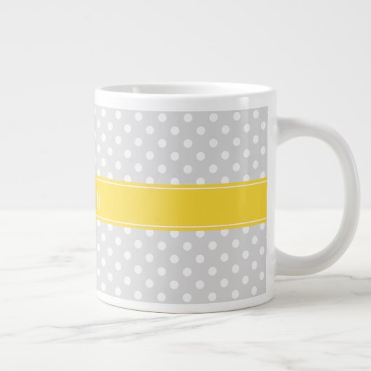 Ltグレーホワイト水玉模様パイナップル名モノグラム ジャンボコーヒーマグカップ (右)