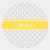 Ltグレーホワイト水玉模様パイナップル名モノグラム ラウンドシール (正面)