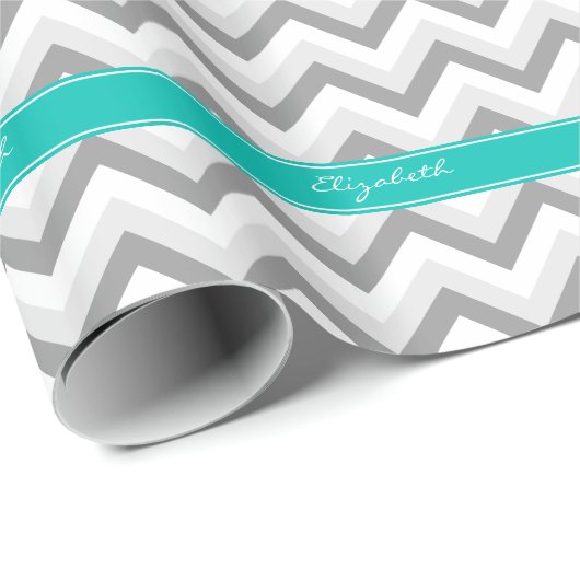 Ltグレーメッドグレーホワイトシェブロンティール(緑がかった色)名モノグラム ラッピングペーパー (ロールコーナー)