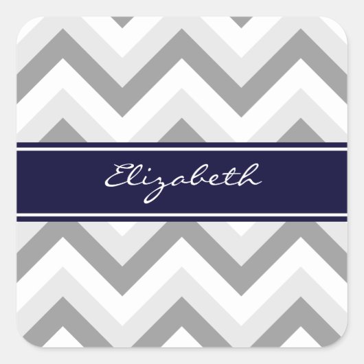 Ltグレーメッドグレーホワイトシェブロン海軍の名前モノグラム スクエアシール (正面)