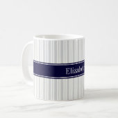 Ltグレー白くむらストライプなネイビーブルー名モノグラム コーヒーマグカップ (正面左)