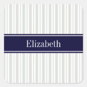 Ltグレー白くむらストライプなネイビーブルー名モノグラム スクエアシール (正面)