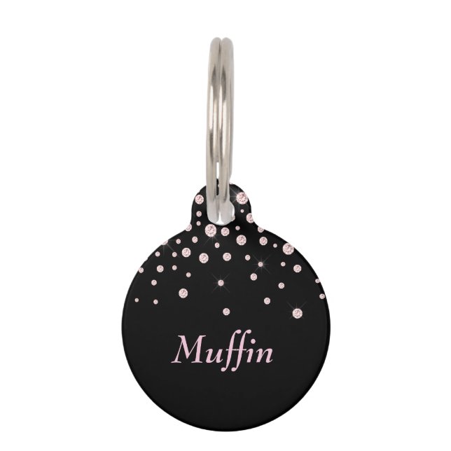 Ltピンクの名前とLtピンクのダイヤモンドをブラックに ペット　ネームタグ (正面)