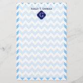 Ltブルーウィットシェブロンジグザグネイビークローバーモノグラム 便箋 (正面)