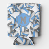 Ltブルーグレーバレーボールのパターン選手モノグラム 缶クーラー (正面)