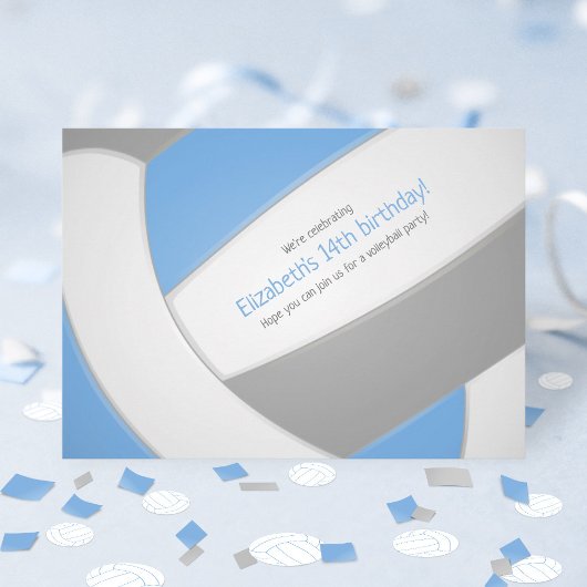 ltブルーグレーバレーボール子供の誕生日チームパーティー 招待状