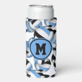 Ltブルーブラックバレーボールのパターンプレーヤーのモノグラム スリム缶クーラー (Seltzer正面)