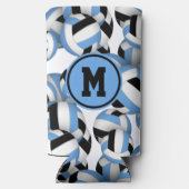 Ltブルーブラックバレーボールのパターンプレーヤーのモノグラム スリム缶クーラー (裏面)