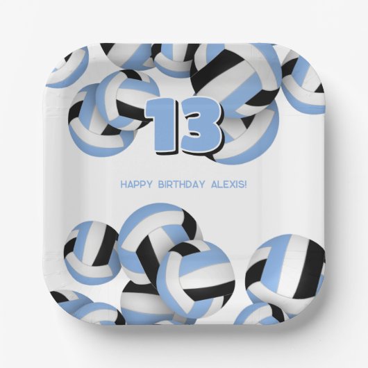 ltブルーブラックバレーボール子供の誕生日パーティー ペーパープレート (正面)