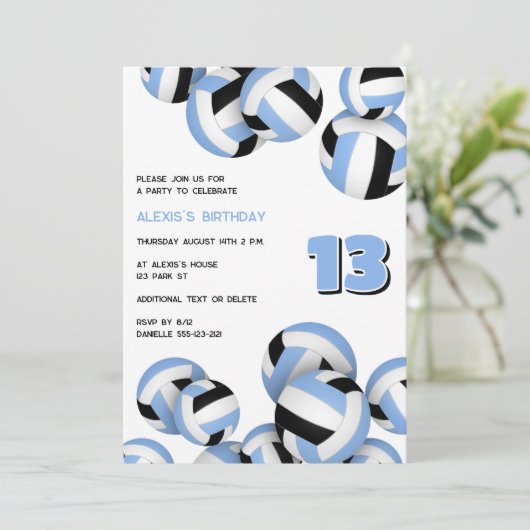 ltブルーブラックバレーボール誕生日またはチームパーティー 招待状 (スタンド正面)