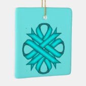 Ltブルー/ティール（緑がかった色）クローバーリボンバイK Yoncich セラミックオーナメント (右)