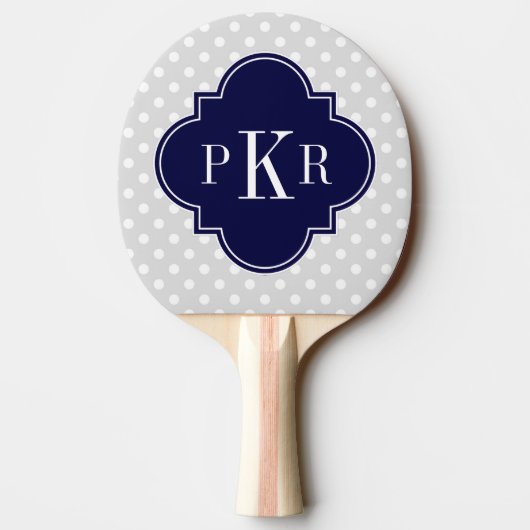 Lt灰色の白い水玉模様海軍クローバー3のモノグラム 卓球ラケット (裏面)