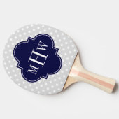 Lt灰色の白い水玉模様海軍クローバー3のモノグラム 卓球ラケット (横)