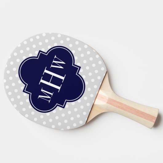 Lt灰色の白い水玉模様海軍クローバー3のモノグラム 卓球ラケット (横)