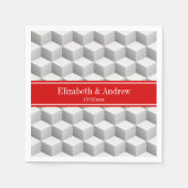 Lt灰色の白い3D一見は赤い一流のモノグラムを立方体にします スタンダードカクテルナプキン (正面)