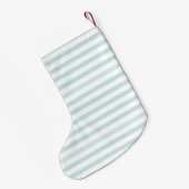 Lt Blueおよび白いの横のストライプ スモールクリスマスストッキング (裏面 (吊り時))