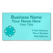 Lt Blue/ティール(緑がかった色)クローバーリボンby Kenneth Yoncich マグネット名刺 (正面)