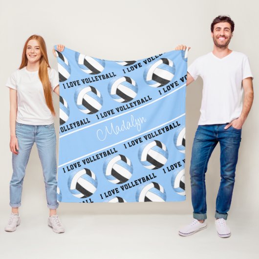 lt blue black i love volleyball文字パターン フリースブランケット (インサイチュ)