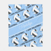 lt blue black i love volleyball文字パターン フリースブランケット (正面)