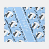 lt blue black i love volleyball文字パターン フリースブランケット (正面(横))