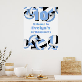 lt blue black volleyballs birthday party welcome ポスター