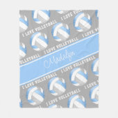 lt blue gray i love volleyball文字パターン フリースブランケット (正面)