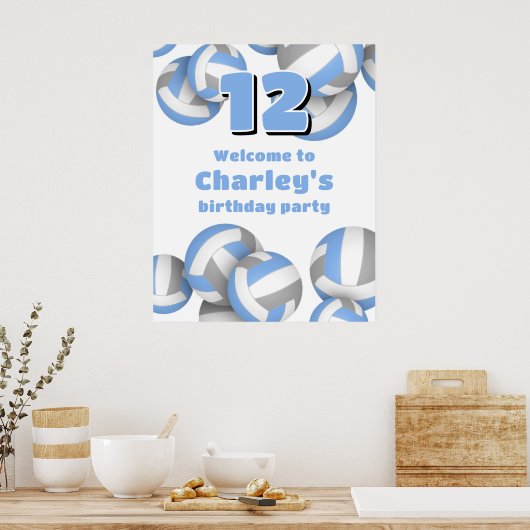 lt blue gray volleyballs birthday party welcome ポスター (キッチン)