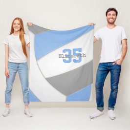 lt blue gray white girlsバレーボールルームdecor フリースブランケット