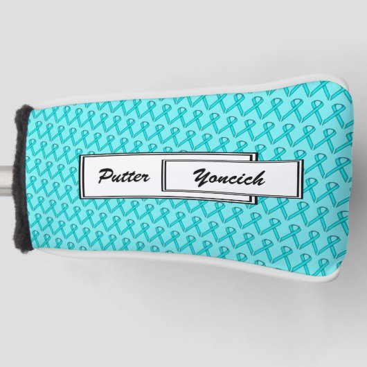 Lt Blue / Kenneth Yoncichによるティール（緑がかった色）標準リボン ゴルフヘッドカバー (正面)