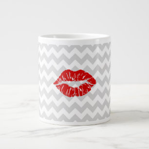 Lt Gray White Chevron、赤い口紅キス ジャンボコーヒーマグカップ