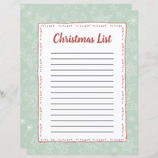 Lt Green Snowflake Christmas BG Santa Wish List (正面/裏面)