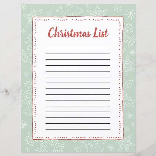 Lt Green Snowflake Christmas BG Santa Wish List (正面)