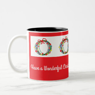 Ltc-Red Christmas Coffee Mug With Wreaths ツートーンマグカップ