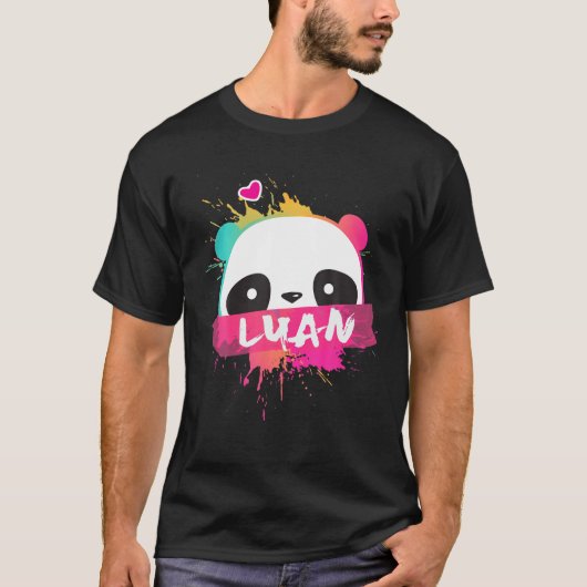 LUAN – かわいい男の子の名前と愛らしいパンダ Tシャツ (正面)