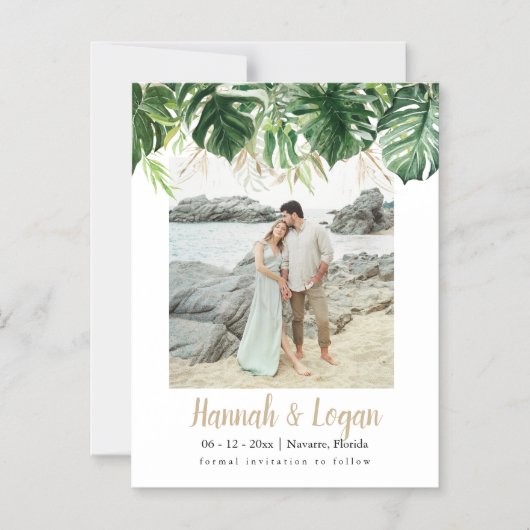 LUANAビーチトロピカルフォトデイトマグネットを保存 マグネット招待状 (正面)