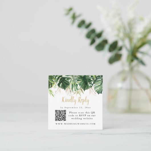 LUANA熱帯緑のビーチ結婚式QRコードスクー スクエア名刺 (スタンド正面)