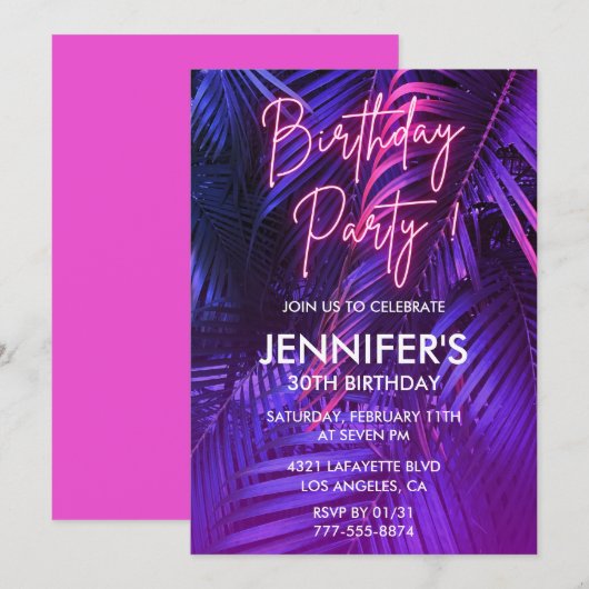 Luau 30th birthday invitations Pink Neon Tropical 招待状 (正面/裏面)
