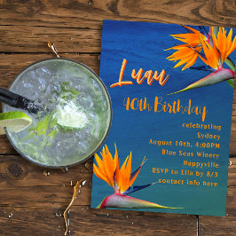 Luau Adult Birthday Party Hawaiian Flowers 招待状