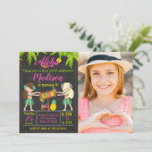 Luau Birthday Invitation Aloha Photo Invite Girl 招待状 (スタンド正面)