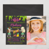 Luau Birthday Invitation Aloha Photo Invite Girl 招待状 (正面/裏面)