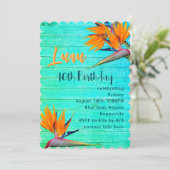 Luau Birthday Party Blue Wood Tropical Flowers 招待状 (スタンド正面)