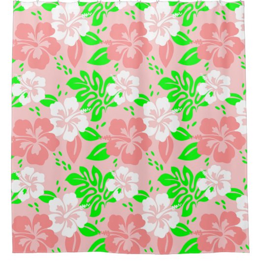 luau floral tropical hibiscus flowers pink シャワーカーテン (正面)