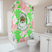 luau pink christmas hawaiian black santa hibiscus シャワーカーテン (インサイチュ)