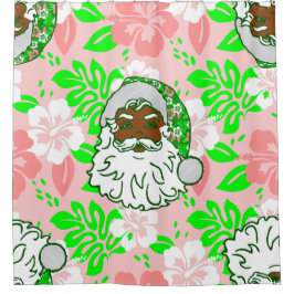luau pink christmas hawaiian black santa hibiscus シャワーカーテン